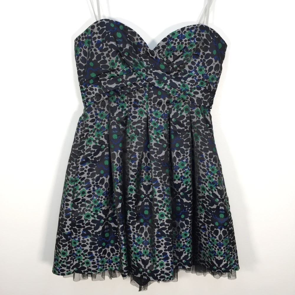 BCBGMaxAzria Gray Blue & Green Splatter Dress